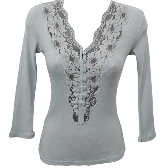 BCBGMaxAzria Form Fitted Lace Button Up Top - Picture 1 of 3